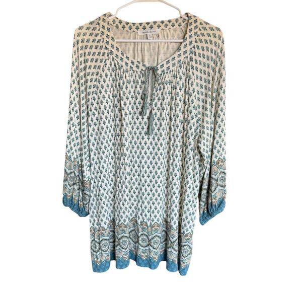 ROSE & OLIVE Top Plus Size 2XL Blue Floral Bohemian Hippie Relaxed Oversized - Picture 1 of 10